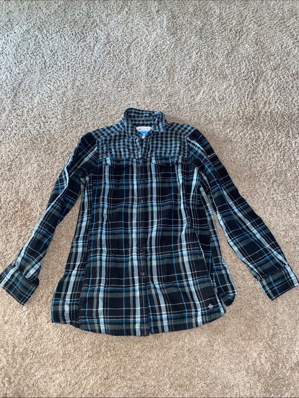 Women's Black and Blue Plaid Long-Sleeve Shirt